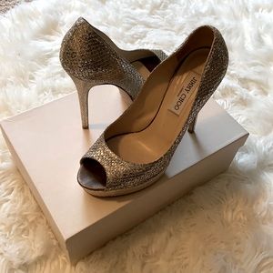 Jimmy choo 120 peep toe 247 crown glitter